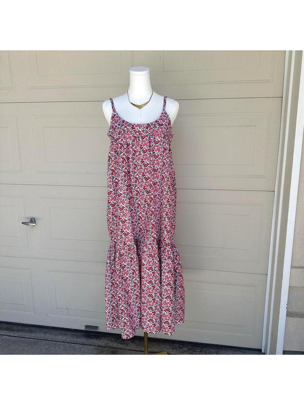 Floral Print 100% Cotton Midi Dress w/ Ruffle Hem & adjustable straps (M)
